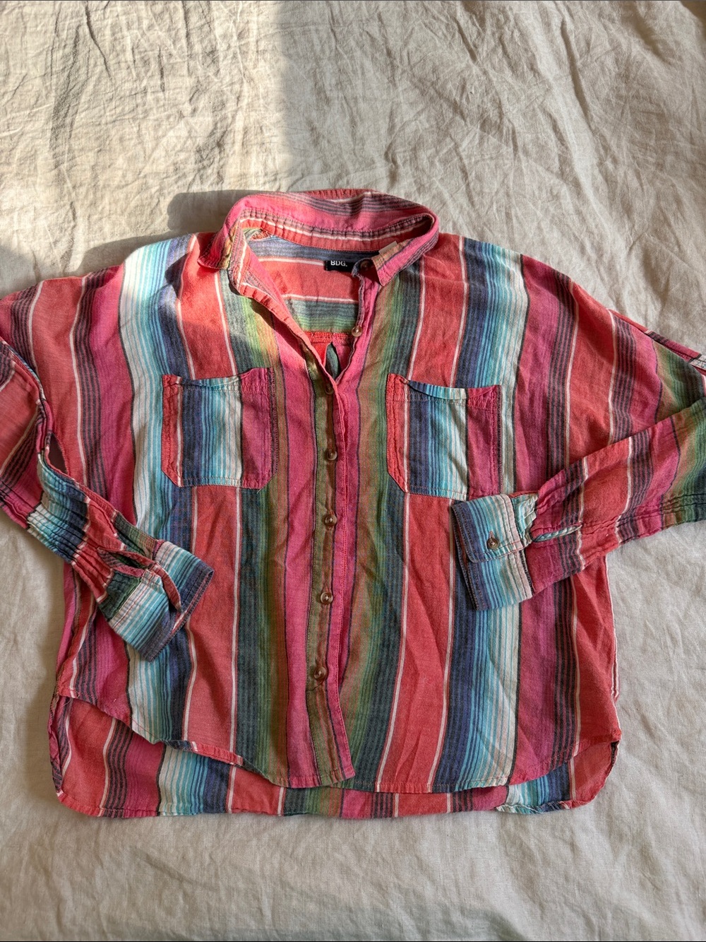 BDG Coral Multistripe Button-Down Shirt